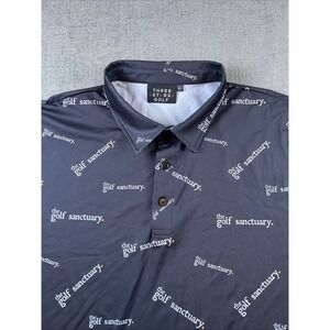 Three Star Golf Polo Shirt Men's XL The Golf Sanctuary Spellout All Over Black